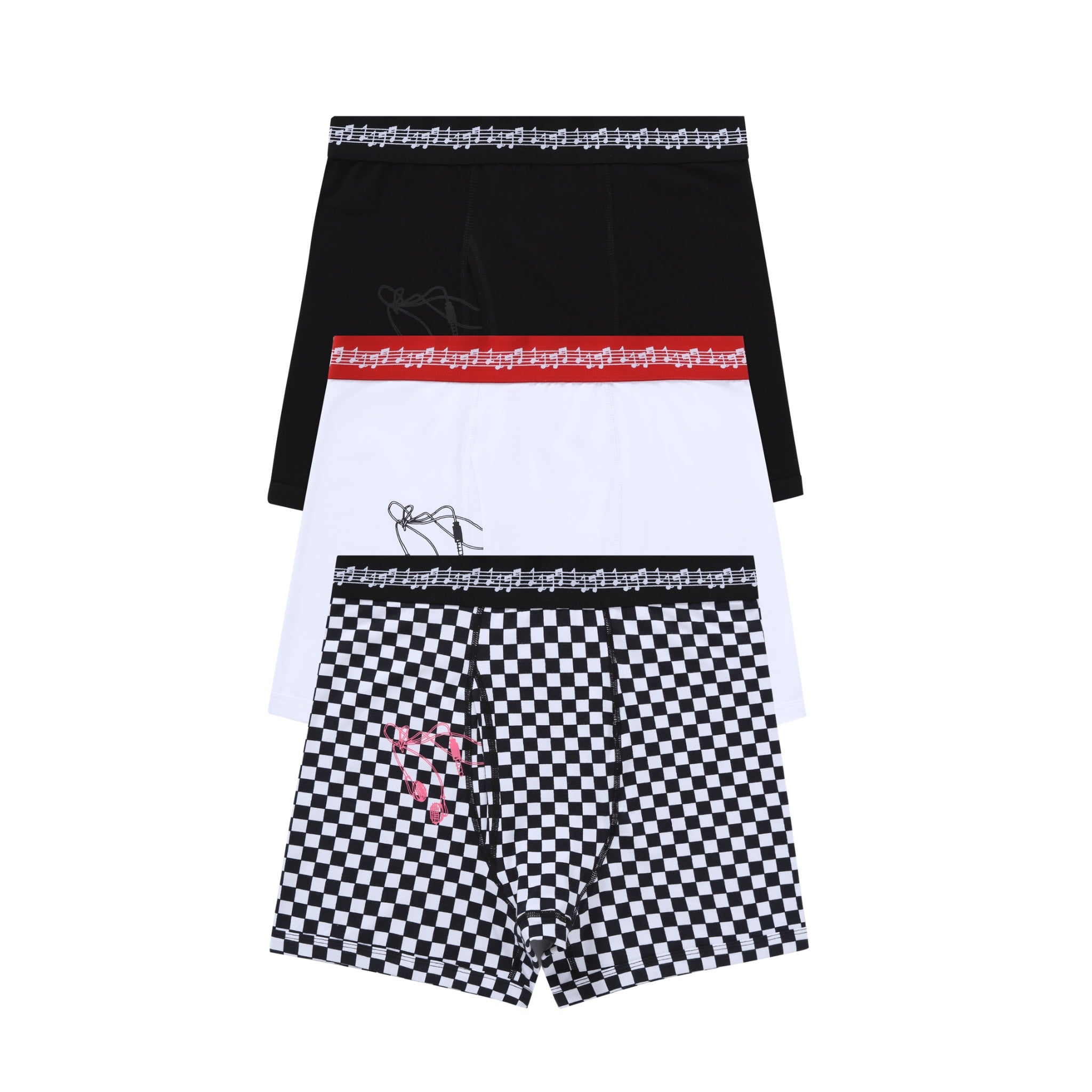 Triple Black, Red/White and Checkered EarBoxers (PACK OF 3)